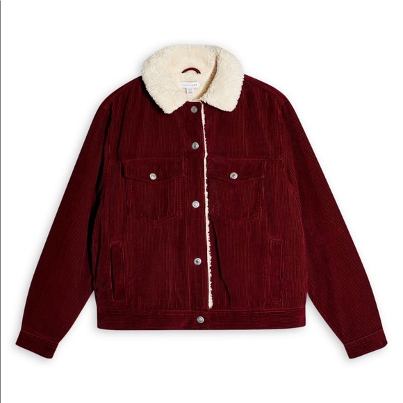 Topshop Corduroy Shearling Bomber Jacket - Picture 3 of 5